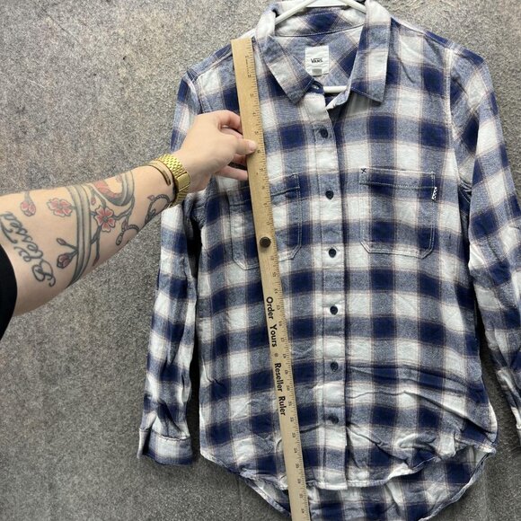 Vans Shirt Womens XS Blue White Plaid Flannel Button Down Long Sleeve Casual - Picture 4 of 10